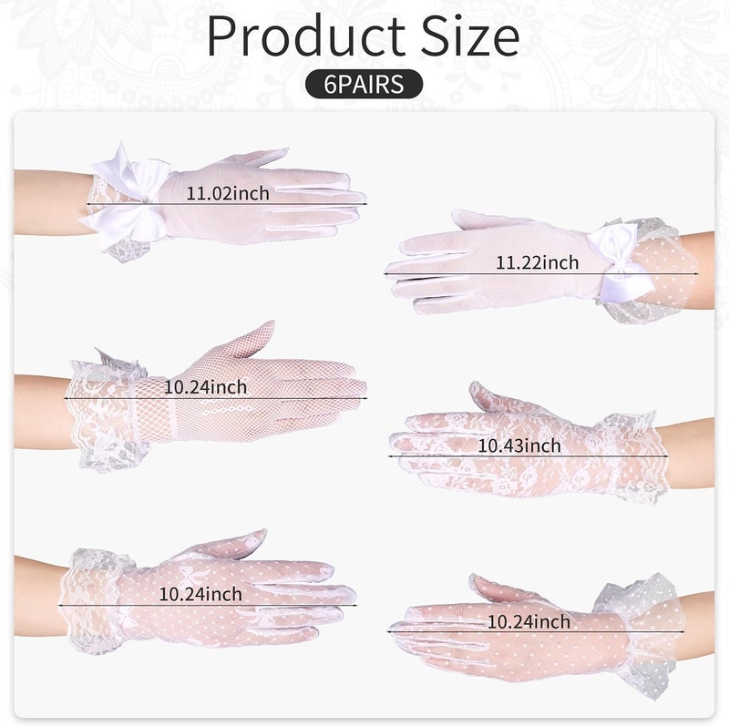 MoHern 6 Pairs Lace Gloves Women Tea Party, Gloves with Elegant Floral Design and Comfortable Fit for Ladies' Wedding Party - Image 2